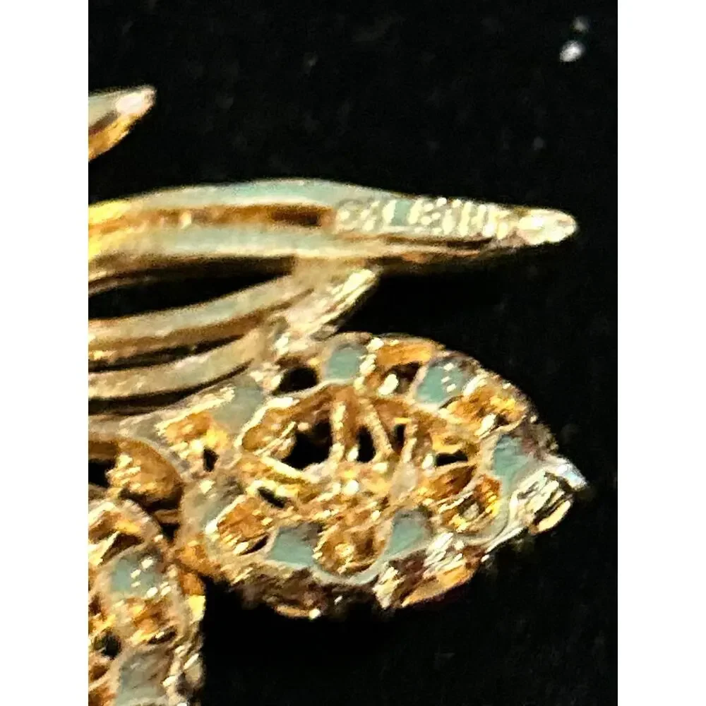 Vintage M Jent M Jenny 1970s Berry Brooch Pink Rhinestone Gold Tone Pin RI